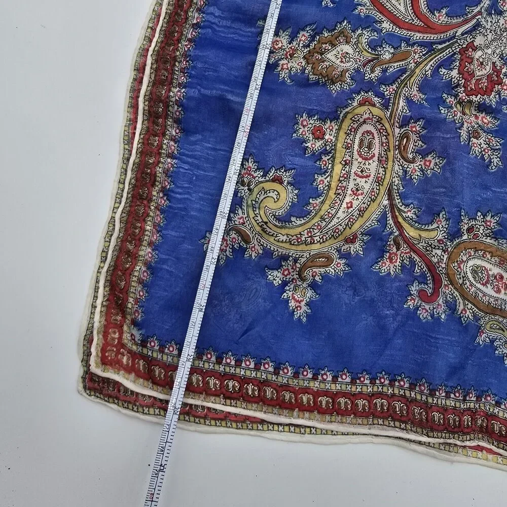 Vintage Silk Scarf Royal Blue Paisley Square Neck Tie Bandana Tapestry Hanging